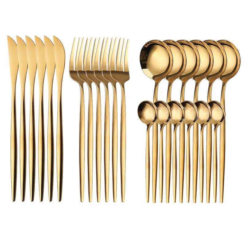 24-Piece Gold Stainless Steel Cutlery Set for 6 | Gift Box Flatware Cutlery Set Axl Golden