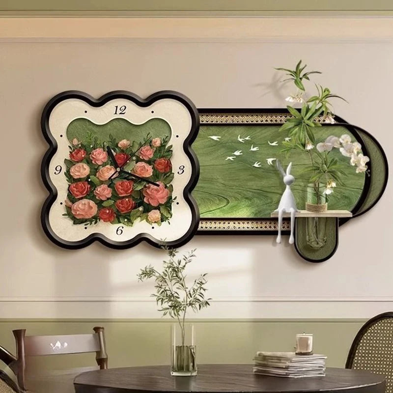Luxury Large Floral Wall Clock – Modern Painting Home Décor Decorative Wall Clock Axl