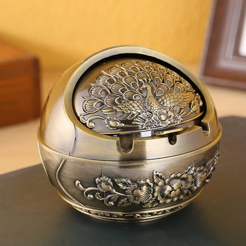 Vintage Metal Ashtray with Windproof Lid & Rose Embossed Design Metal Ashtray Axl