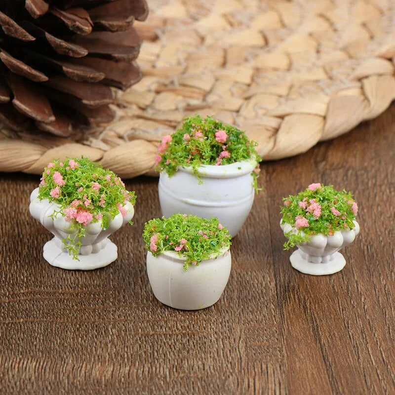 4-Pack Dollhouse Miniature Bonsai Flower Pots | 1:12 Scale Dollhouse Accessories Axl 4pcs