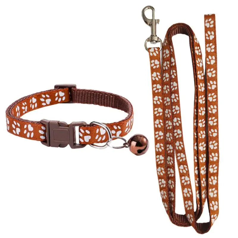 Dog Paw Print Leash & Adjustable Collar Set | Puppy Walking Lead Dog Leash & Collar Set Axl A14