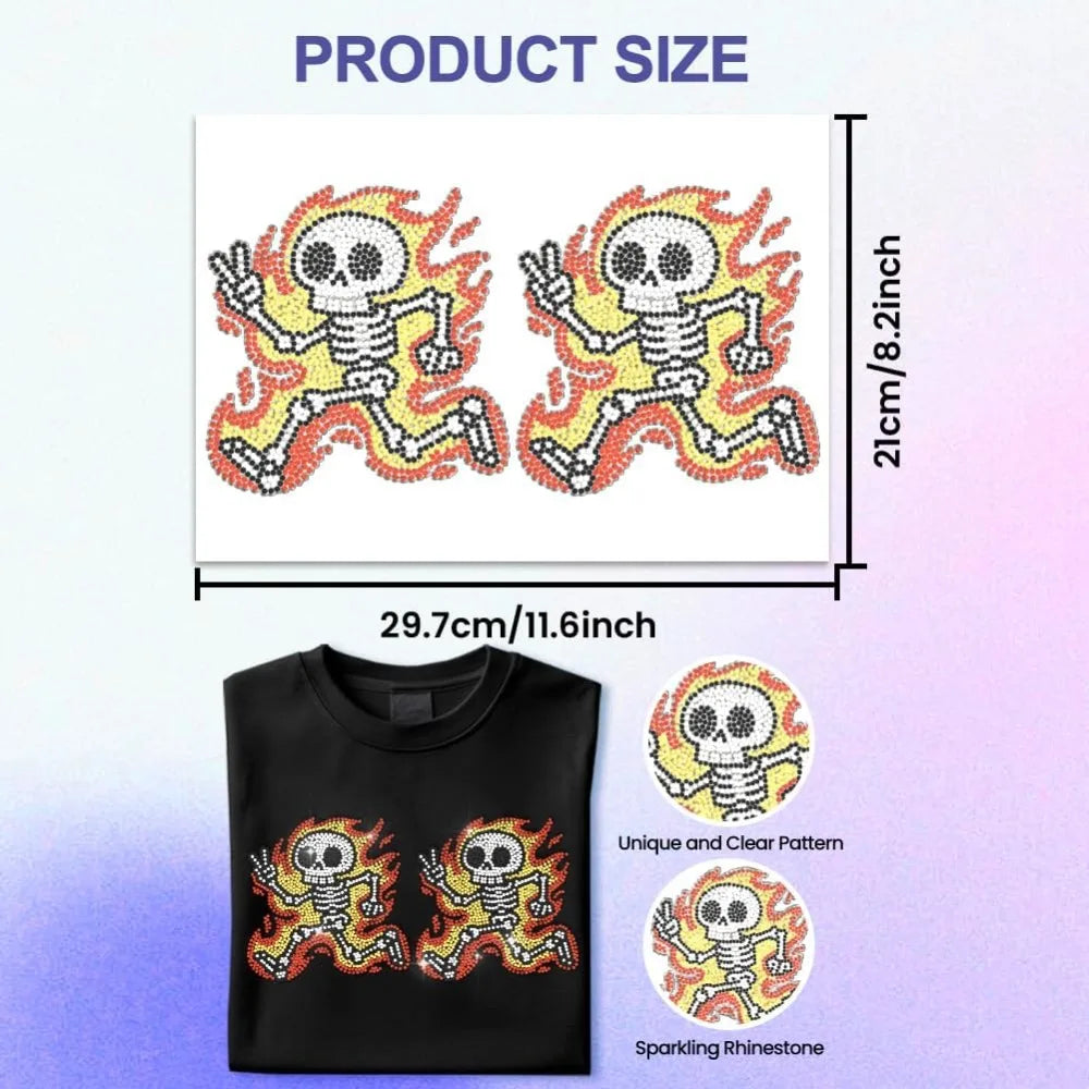 Glass Rhinestone Iron-On Appliqué – Flame Skull Bling Sheet Iron-On Rhinestone Appliqué Axl