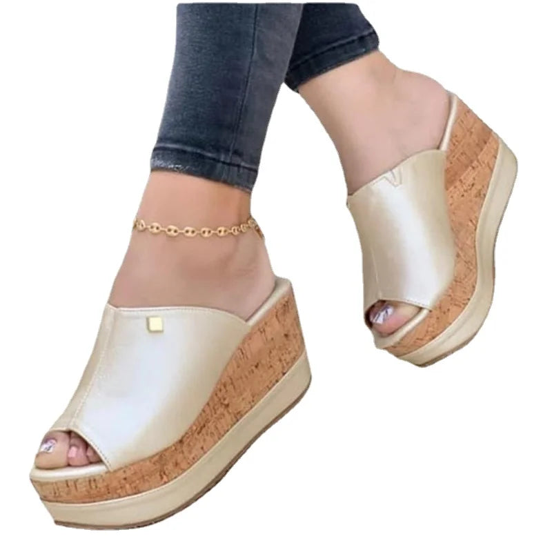 Women's Wedge Platform Sandals – Retro Peep Toe Slip-On Slides Wedge Platform Sandals Axl