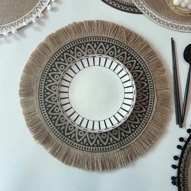 Nordic Round Floral Placemat – Cotton Linen Heat-Resistant Mat Table Placemat Axl