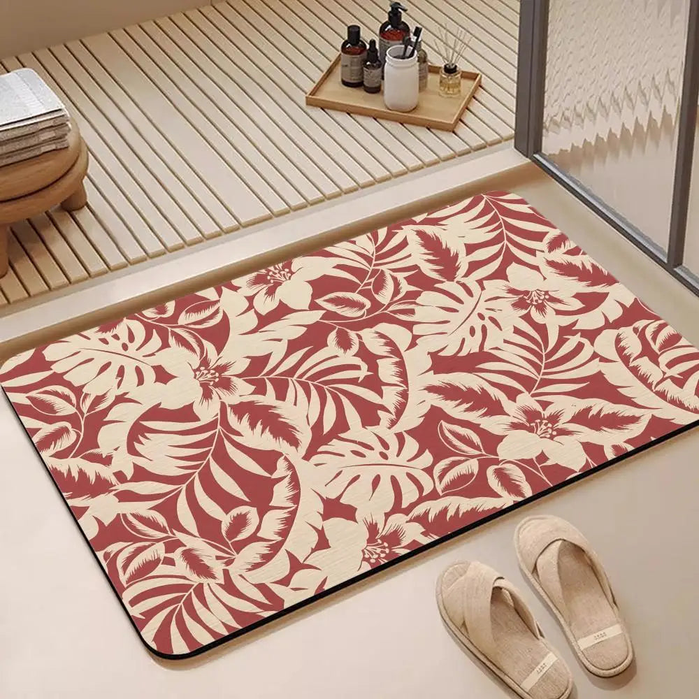 Hawaiian Tropical Leaf Diatomite Bath Mat – Quick Dry Non-Slip Diatomite Bath Mat Axl