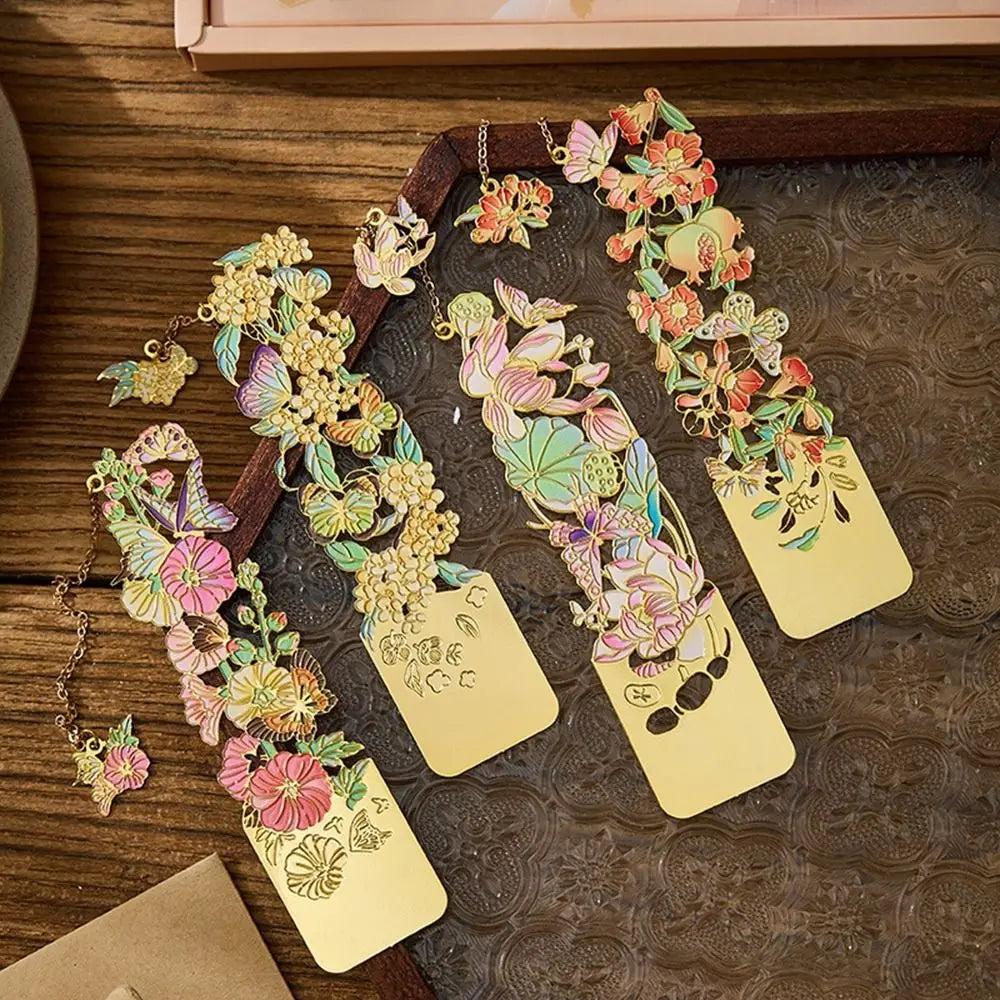 Retro Metal Hollow Flower Bookmark with Tassel | Chinese Style Metal Bookmark Axl