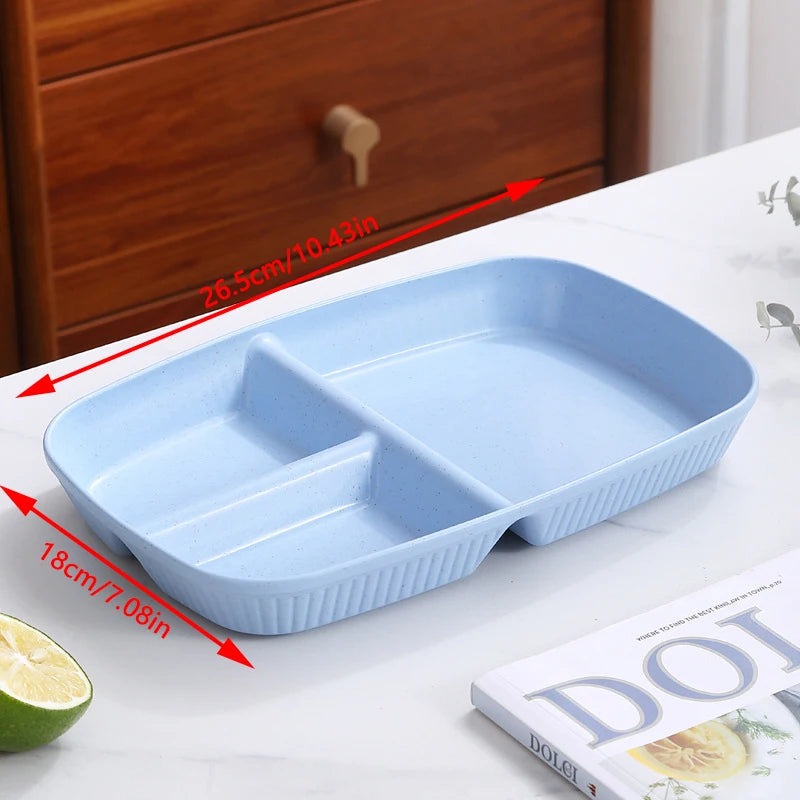 3-Compartment Divided Meal Plate | Durable PP Striped Design Divided Dinner Plate Axl