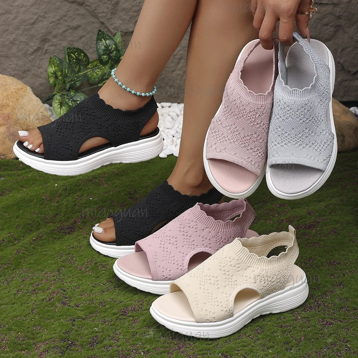 Women's Slip-On Mesh Wedge Platform Sandals – Large Sizes Wedge Platform Sandals Axl