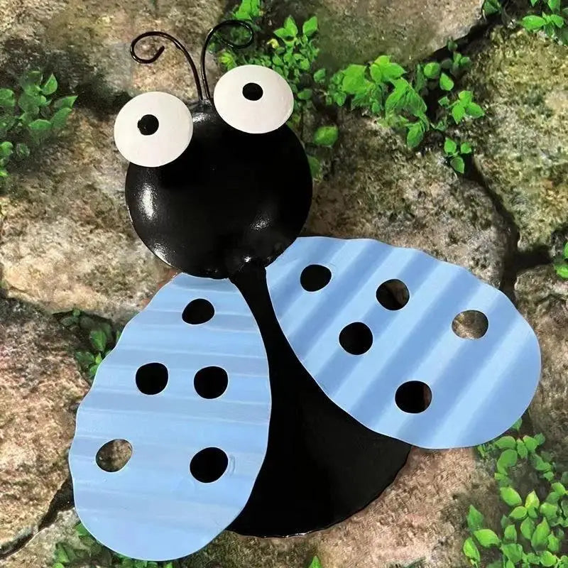 Mini Metal Ladybug Beetle Garden Fence Hanger Ornament Garden Wall Ornament Axl Blue