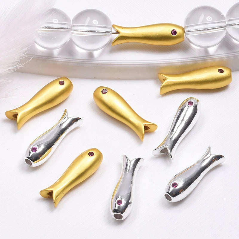 10Pcs Gold Fish Spacer Beads – Stainless Steel DIY Charms Jewelry Spacer Beads Axl