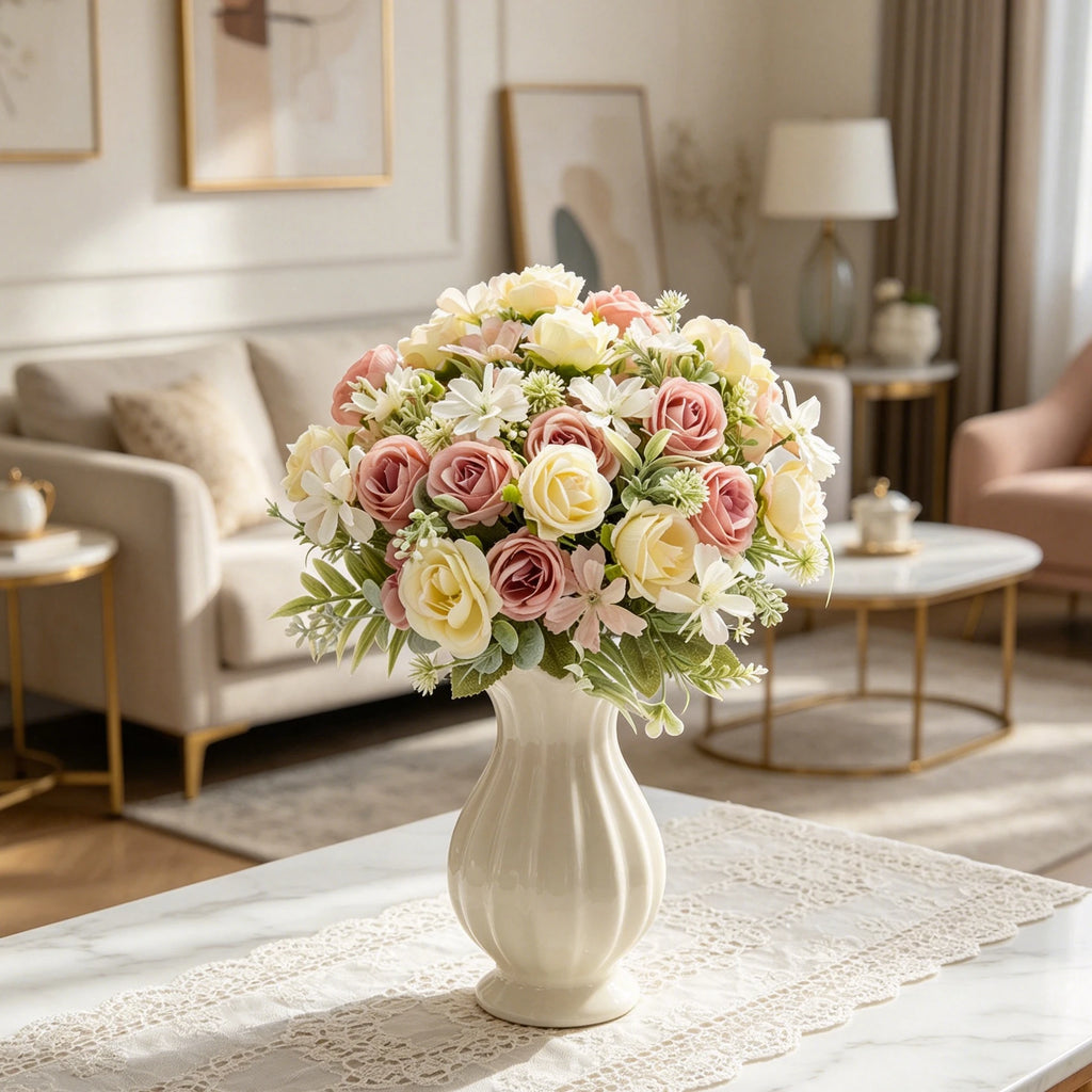 Silk Rose Artificial Flower Bouquet – Wedding & Home Decor Artificial Flower Bouquet Axl