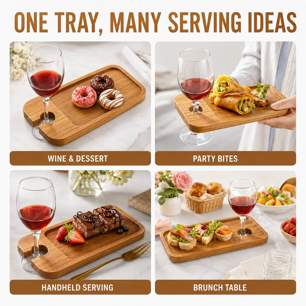 Wooden Wine Tray with Glass Holder | Charcuterie Serving Board Wooden Serving Tray Axl