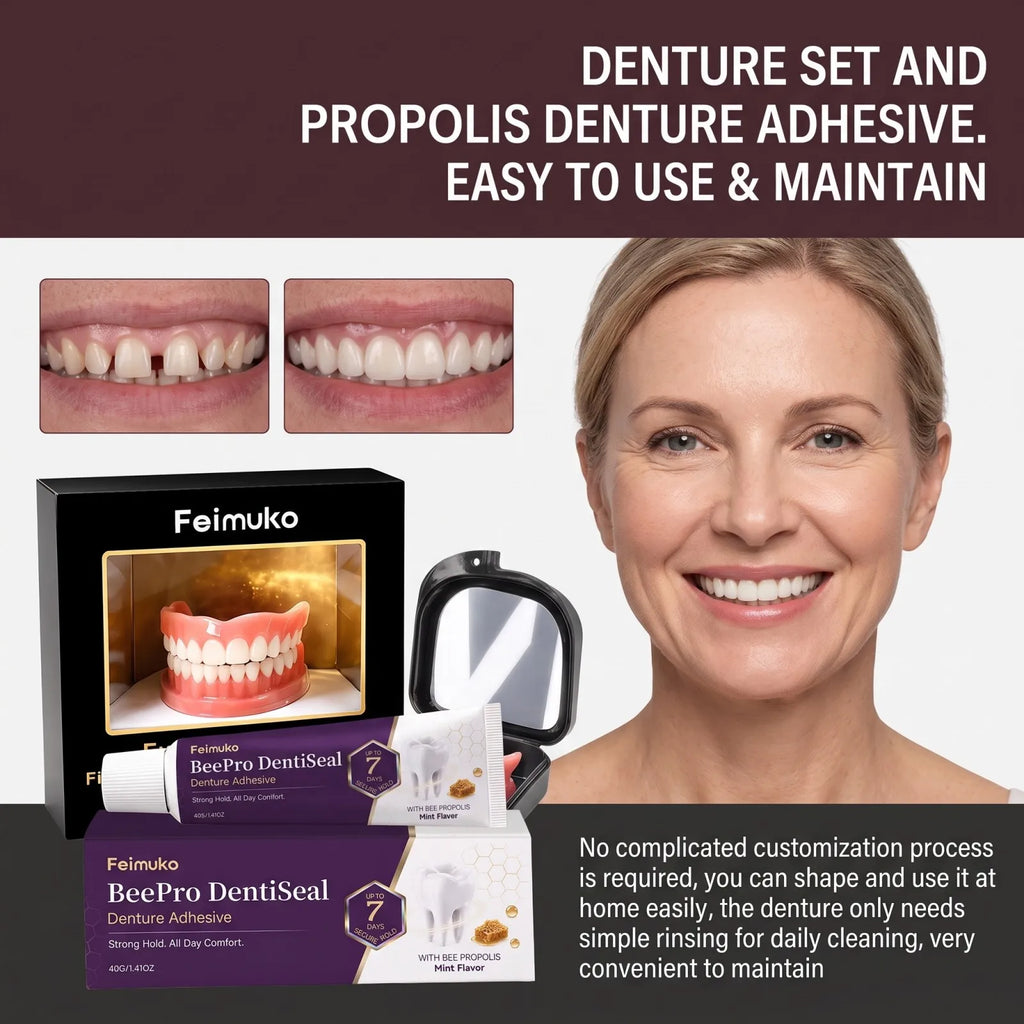 Full Set Silicone Dentures + Propolis Adhesive Cream | Natural Fit Denture Set Axl