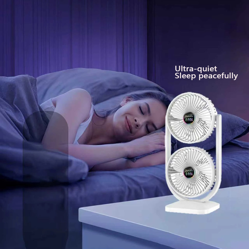 USB Rechargeable Dual-Head Portable Fan – 3-Speed Control Portable Desk Fan Axl