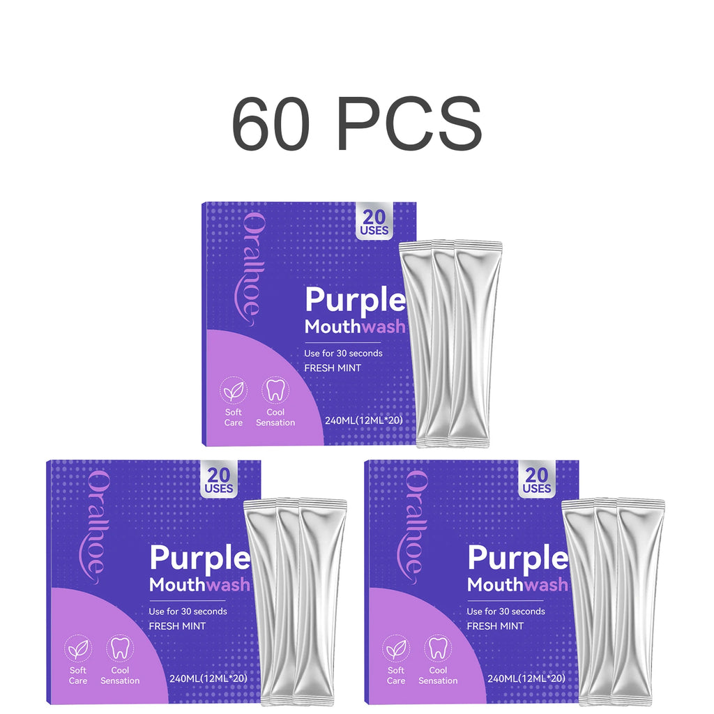Purple Mouthwash Fresh Mint – 20 Travel Sachets No Alcohol Travel Mouthwash Axl 60 Piece One Unit adults