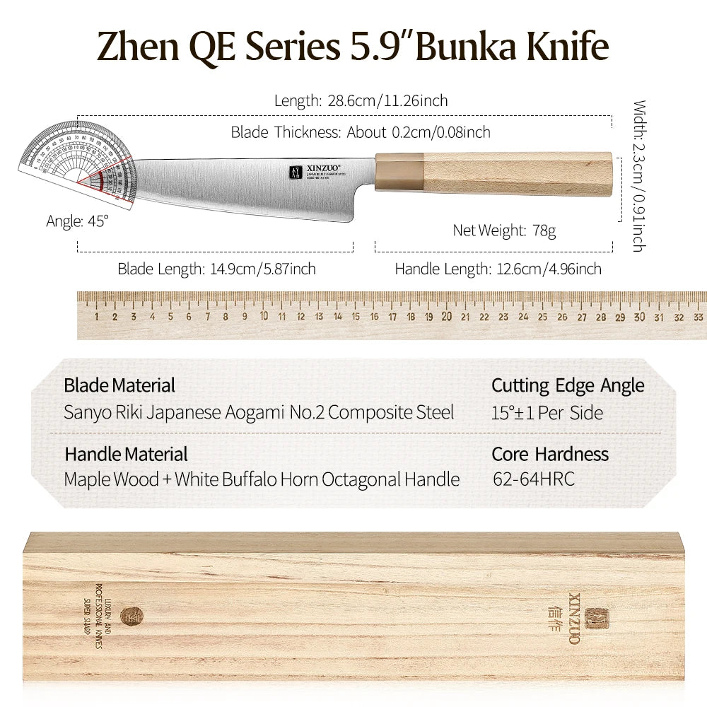 XINZUO 5.9" Japanese Bunka Knife – Aogami No.2 Carbon Steel Japanese Kitchen Knife Axl