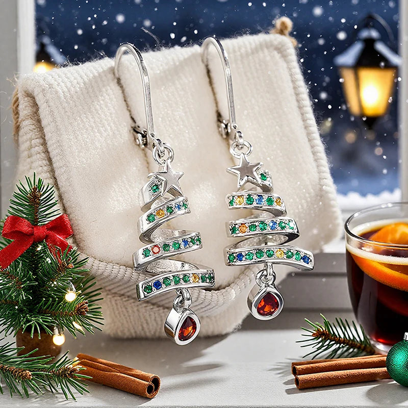 Huitan Christmas Tree Drop Earrings – Red Cubic Zirconia Drop Earrings Axl