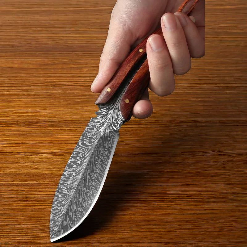 Feather Pattern Kitchen Knife with Sheath – Stainless Steel Kitchen Knife Axl