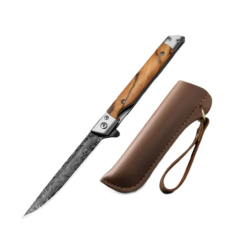 PLYS Folding Pocket Knife – Damascus Steel & Wood Handle EDC Folding Pocket Knife Axl 1pc