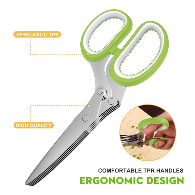 5-Blade Herb Scissors Stainless Steel Kitchen Shears with Cover Herb Kitchen Scissors Axl