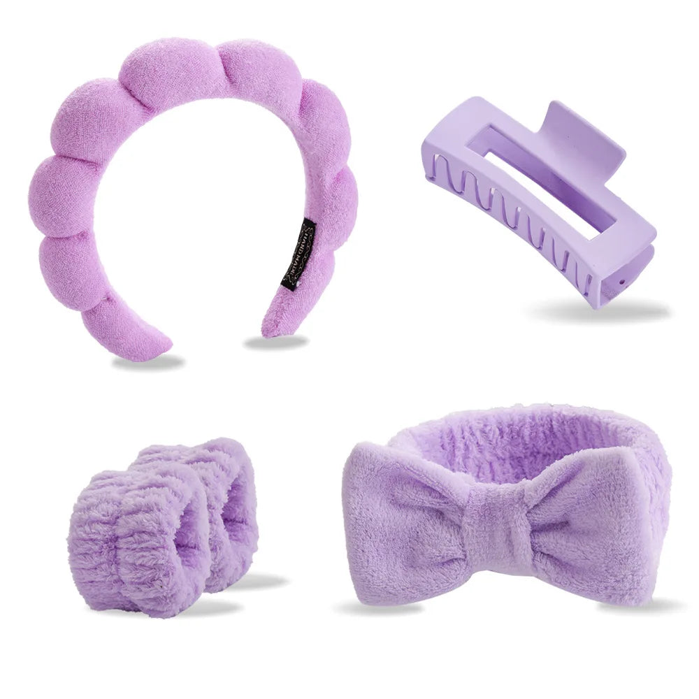 5-Piece Spa Headband & Bracelet Set – Skincare & Makeup Spa Headband Set Axl PURPLE