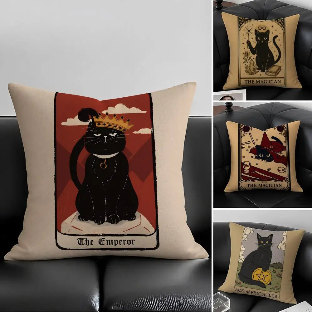 Tarot Cat Linen Cushion Cover – Sofa, Bed & Chair Décor Linen Cushion Cover Axl