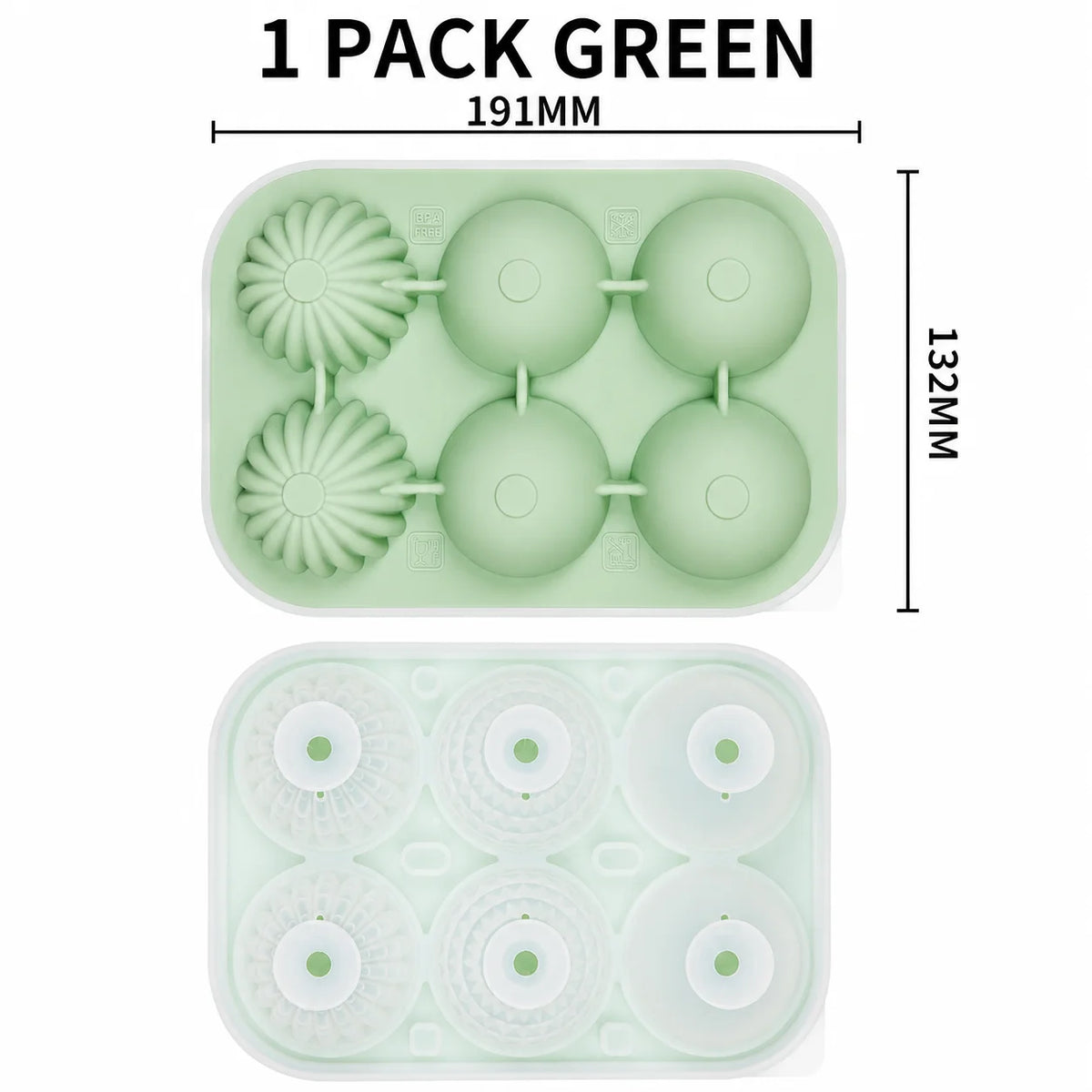Large Whiskey Ice Ball Mold – 6 Cavity Sphere & Diamond Silicone Silicone Ice Ball Mold Axl 1 Pack Green