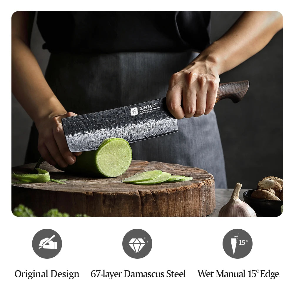 XINZUO 7" Nakiri Knife – 67-Layer Damascus Steel | Gift Box Damascus Kitchen Knife Axl