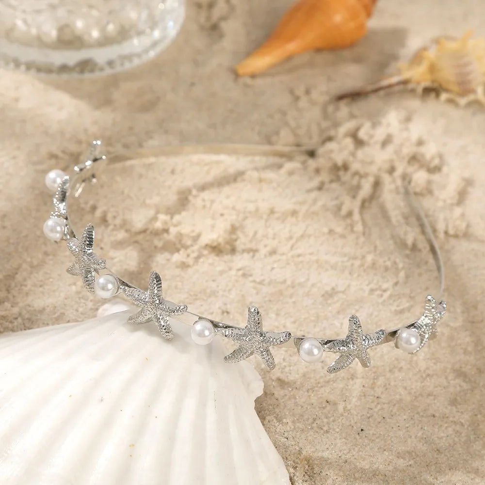 Pearl Starfish Shell Hair Hoop – Gold & Silver Tiara Headband Hair Tiara Headband Axl Style 4