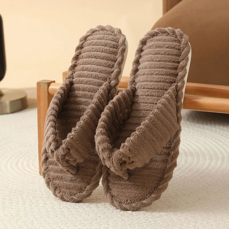 Women's Corduroy Plush Slippers – Soft Sole Indoor Slides Indoor Slippers Axl Brown 36-37