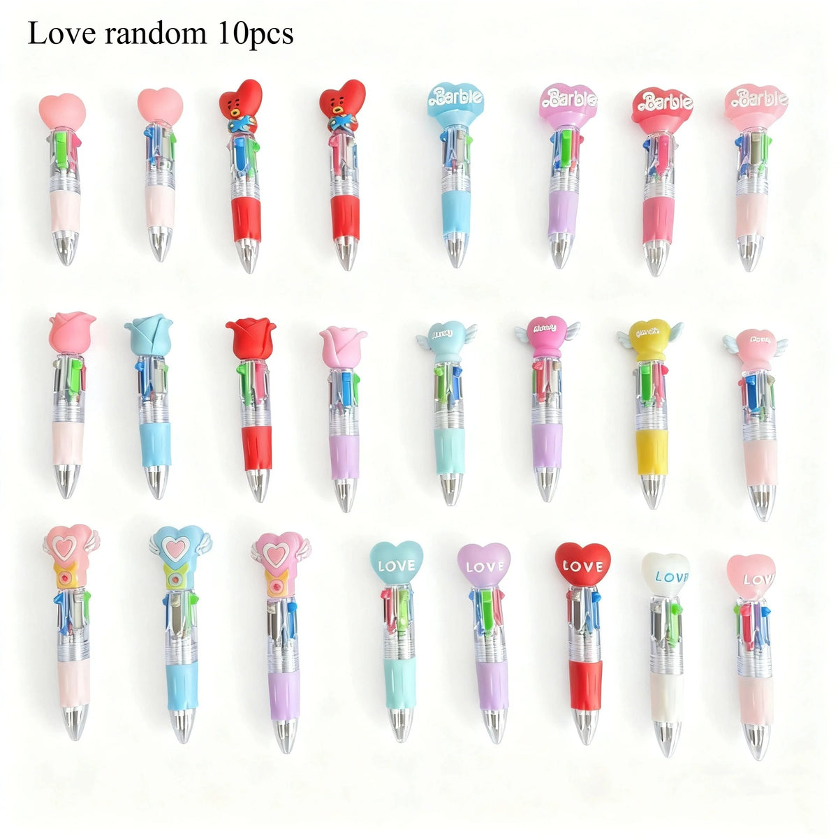 4-in-1 Multicolor Ballpoint Pens – Fun Party Favors & Gifts Multicolor Ballpoint Pen Axl Multi-Colored Love random 10pcs