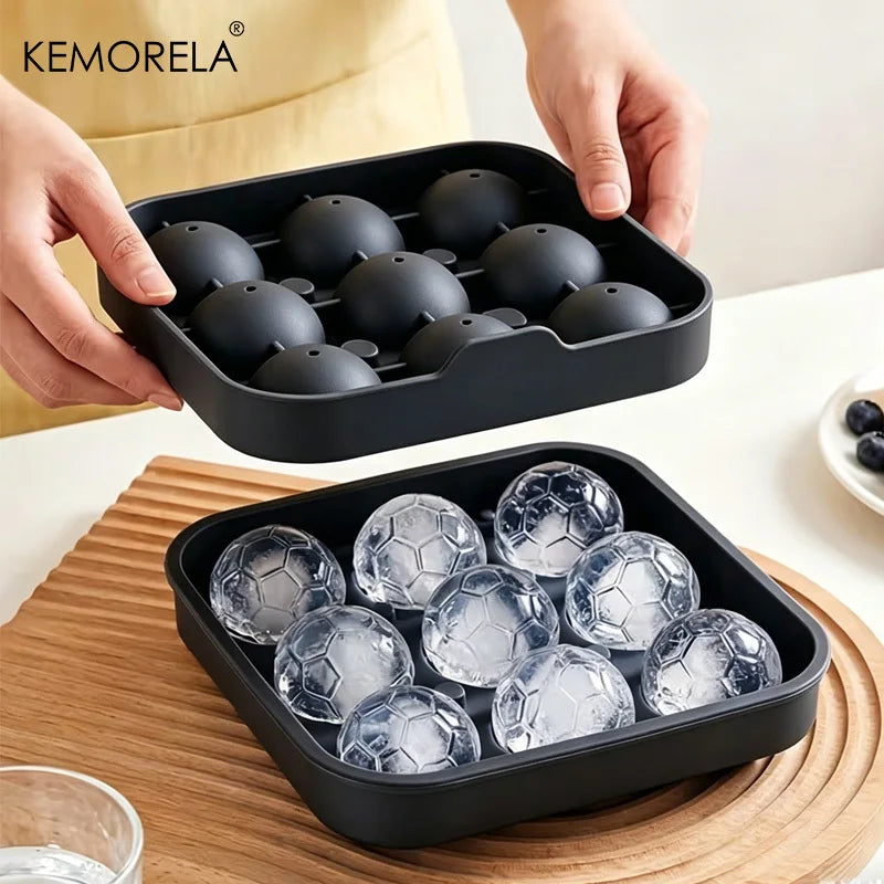 Soccer Ball Ice Ball Mold – 9-Hole Silicone Tray with Lid Silicone Ice Mold Axl Black