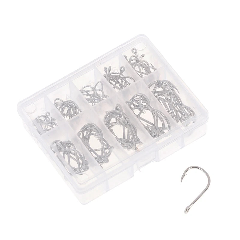 100-Pack Carbon Steel J-Shape Circle Fishing Hooks Non-Barb Fishing Hook Set Axl