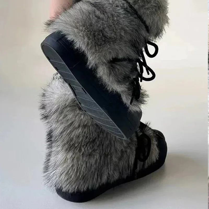 Women's Bow Platform Snow Ankle Boots – Plush Winter Slip-On Snow Ankle Boots Axl