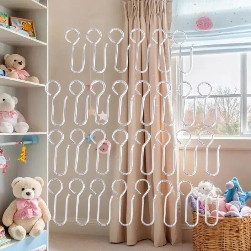 30-Pack Metal S-Hook Curtain Track Rings – Ceiling & Shower Curtain Track Hooks Axl