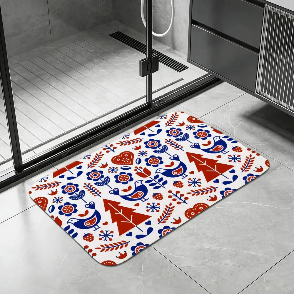 Swedish Folk Art Diatomite Bath Mat – Quick Dry & Non-Slip Diatomite Bath Mat Axl White3 50x80cm