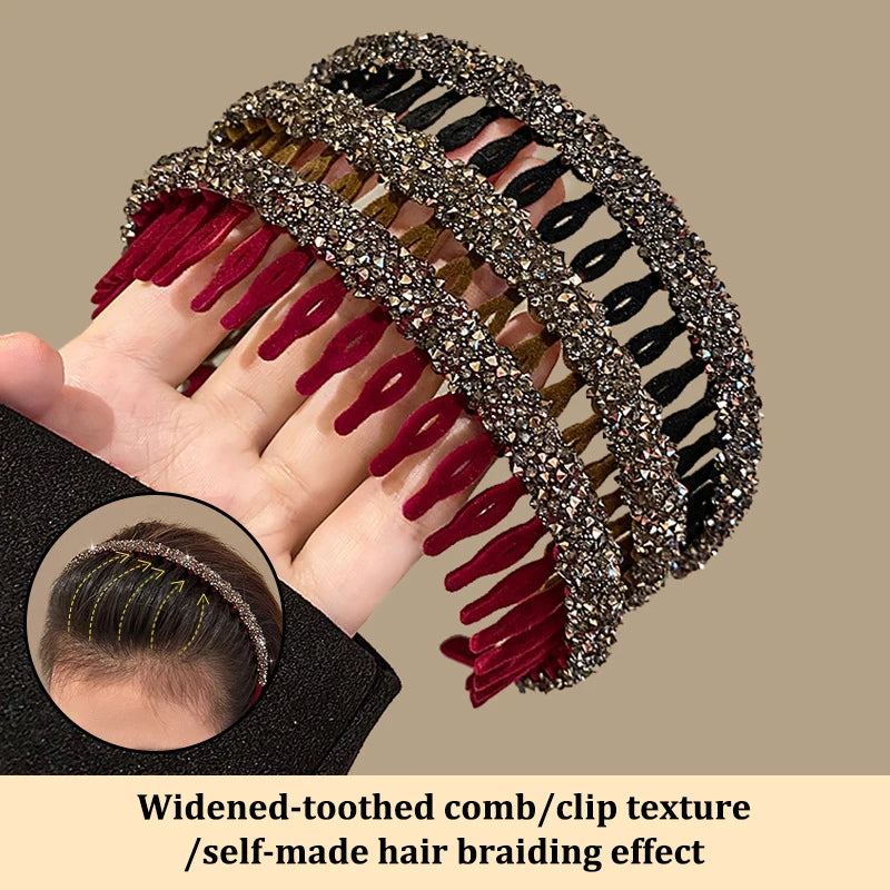 Rhinestone Flocking Hair Hoop – Non-Slip Toothed Headband Rhinestone Headband Axl