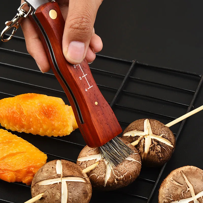 Mini Mushroom Foraging Knife – Rosewood Handle & Brush Folding Foraging Knife Axl