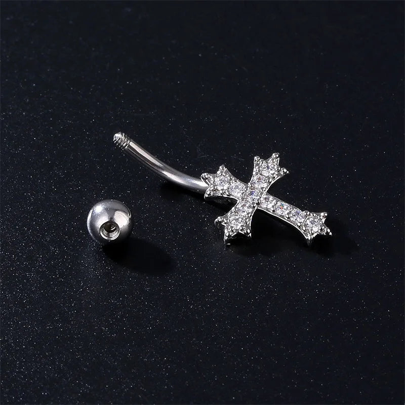 Cross Belly Button Ring – Stainless Steel Navel Piercing Jewelry Belly Button Ring Axl