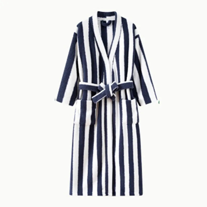 Women's Striped Velvet Bathrobe – Thick Flannel Lace-Up Robe Women's Bathrobe Axl blue L