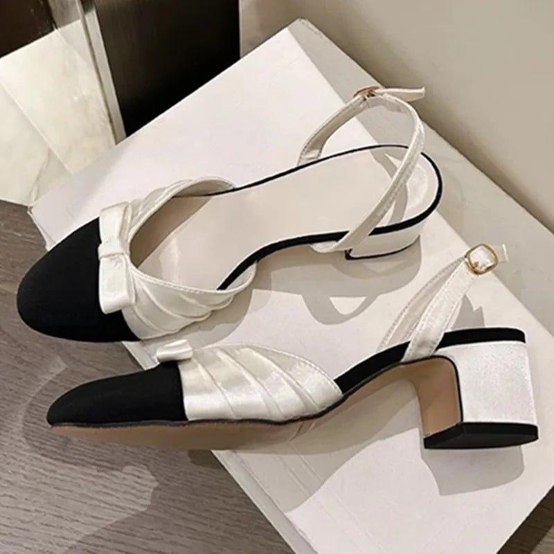 Women's Bow Slingback Mid Heel Sandals – Buckle Strap Pumps Slingback Heel Sandals Axl