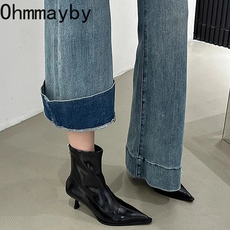 Women's Pointed Toe Ankle Boots – Thin Heel Short Booties Women's Ankle Boots Axl