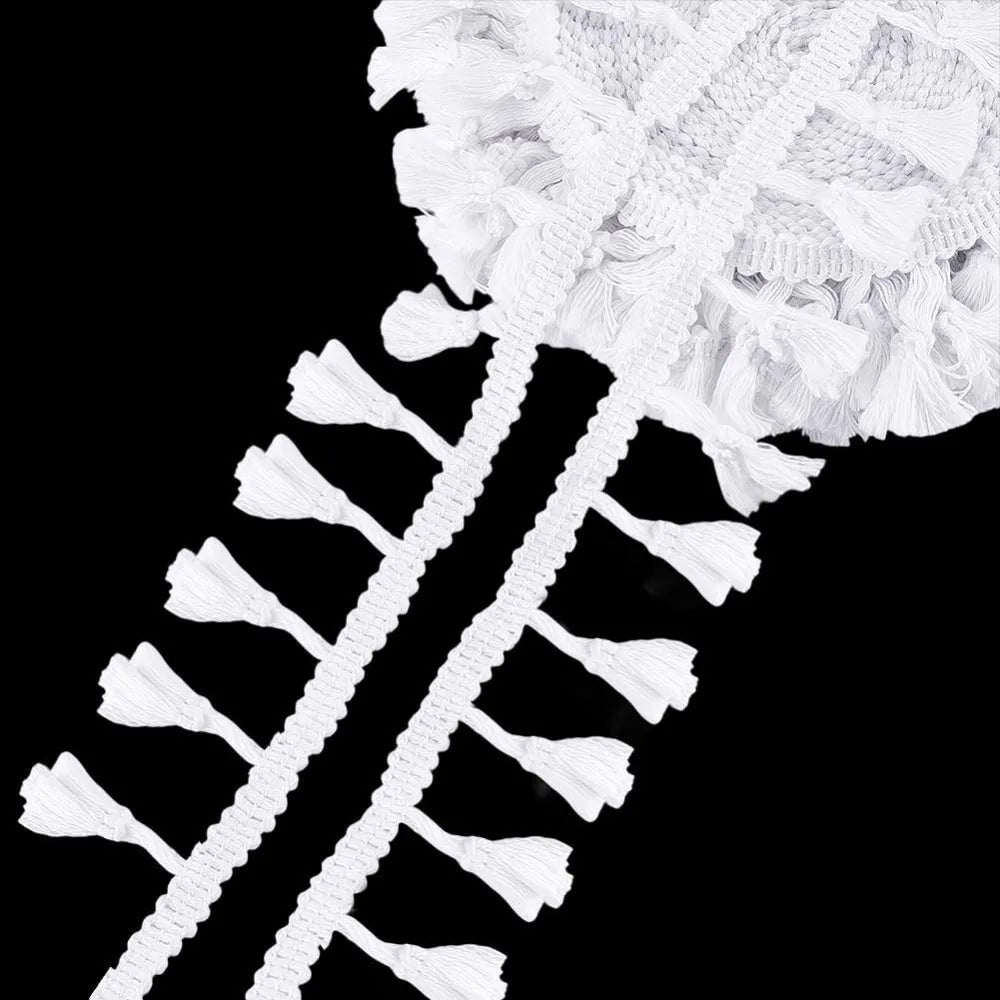 White Cotton Fringe Tassel Trim Ribbon 1-3/4" – 10.9 Yards Fringe Trim Ribbon Axl AECH04-18072