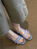 Women's Retro Square Toe Buckle Sandals – Roman Beach Flats Women's Flat Sandals Axl Blue 40