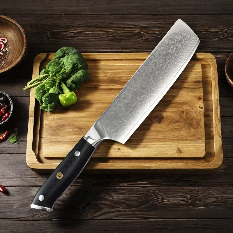 7-Inch Damascus Nakiri Knife – 67-Layer VG10 Steel & G10 Handle Damascus Chef Knife Axl