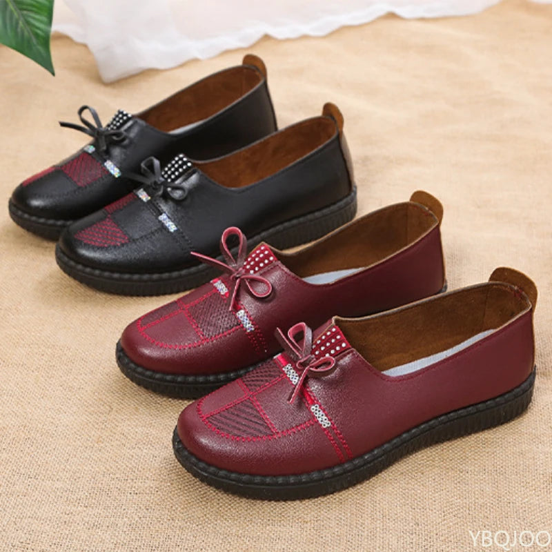 Women's Soft Sole Leather Loafers – Anti-Slip Casual Flat Shoes Women's Flat Loafers Axl