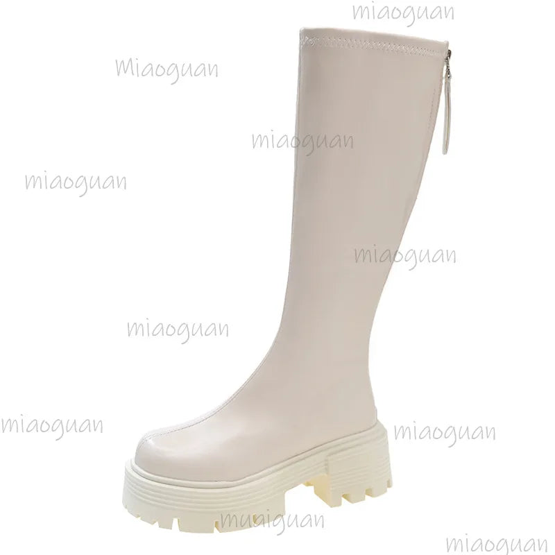 Women's Retro Knee High Boots – Thick Sole & Back Zipper Knee High Boots Axl