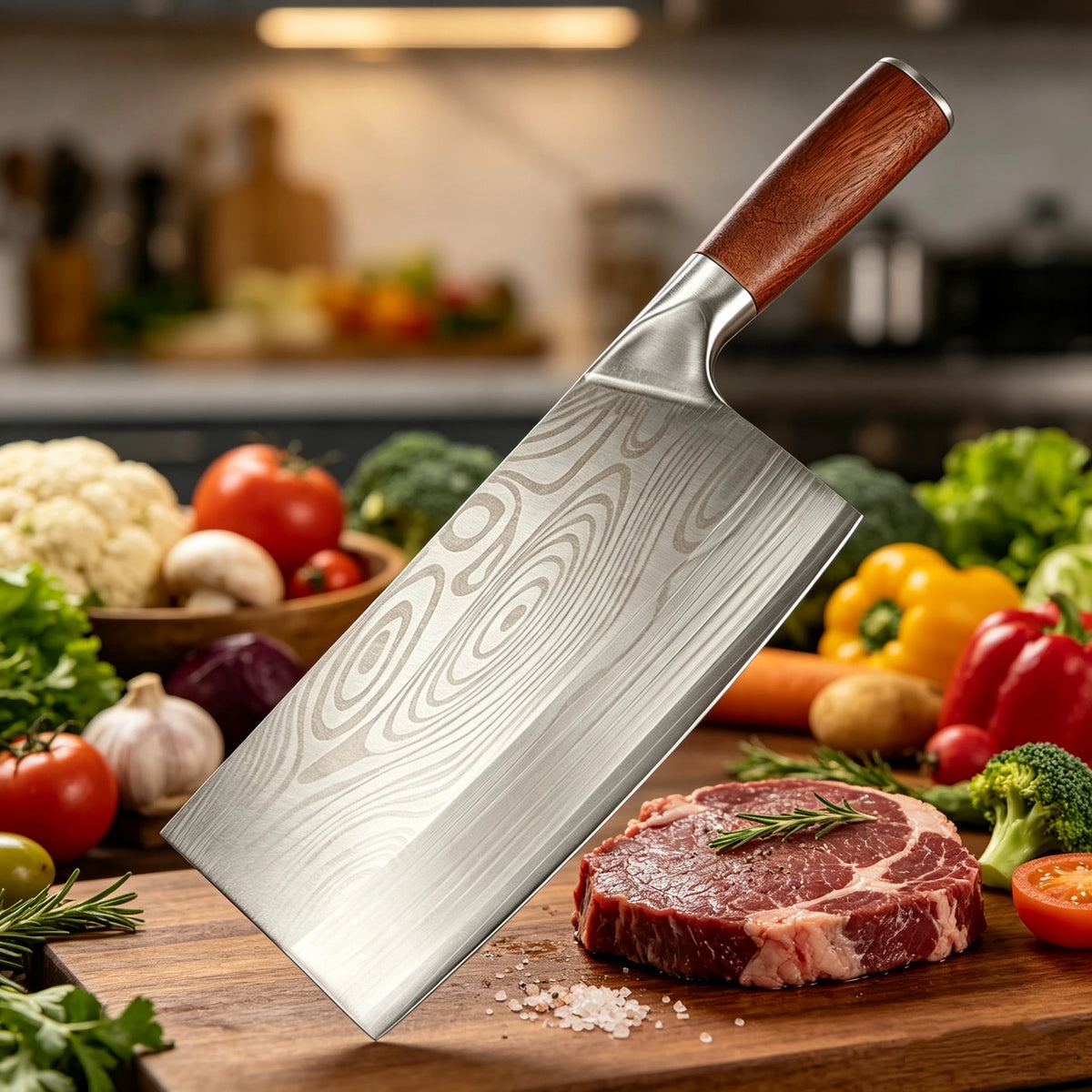 SHENJIU Cleaver Knife – Stainless Steel Blade & Wood Handle Kitchen Cleaver Knife Axl