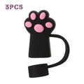 Cute Cat Claw Straw Covers – Dustproof Drink Topper 1/3 Pcs Straw Cover Axl black-3pcs