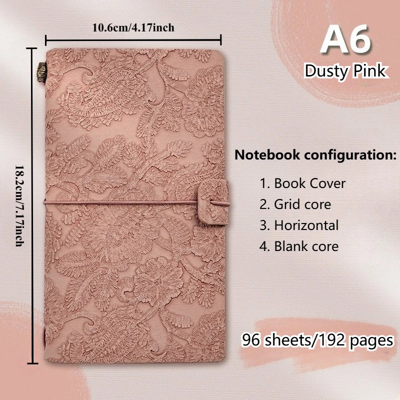 Vintage Lace Carving A6 Travel Notebook – Journal & Planner Travel Journal Notebook Axl Dusty Pink 1pc